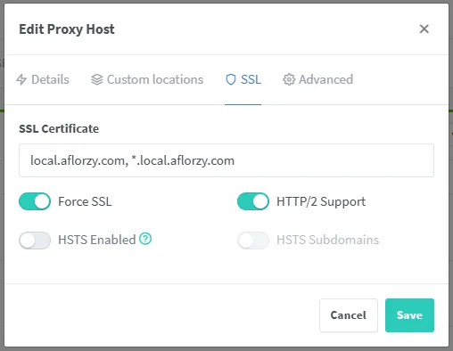 NPM Proxy Host SSL Settings for Wings