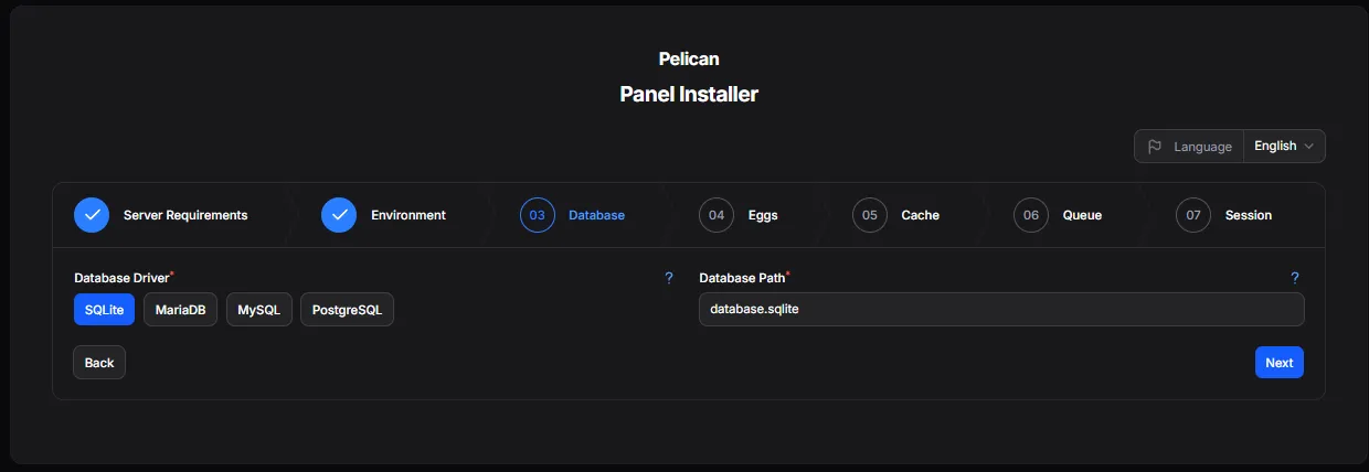 Pelican Installer Database Settings