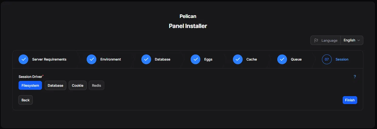 Pelican Installer Session Settings