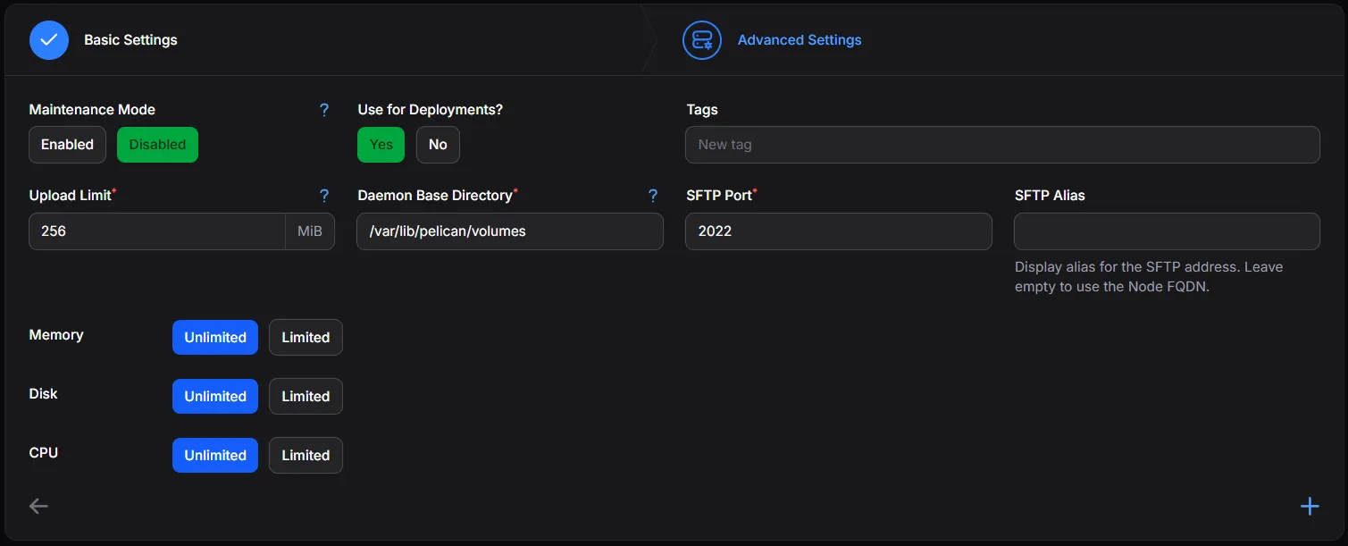 Pelican Nodes Tab Create Advanced
