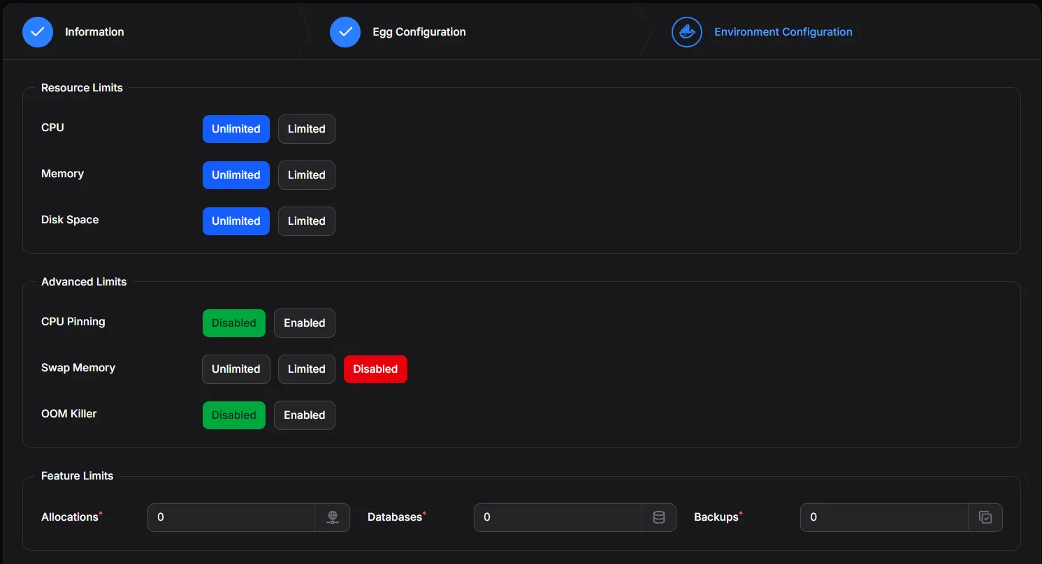 Pelican Server Create Environment Configuration